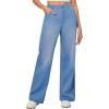 IUGA Wide Leg Jeans Woman Stretchy Pull On Baggy Jeans High Waisted Trendy Womens Jeans Straight Casual Denim Pants(Sky Blue 31″ Inseam)