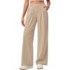 IUGA Wide Leg Pants Woman Pull on Stretchy Work Dress Pants High Waisted Business Casual Trousers Slacks(Light Khaki)