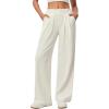 IUGA Wide Leg Pants Woman Pull on Stretchy Work Dress Pants High Waisted Business Casual Trousers Slacks(Off-white)