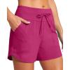 IUGA Womens 5″ Swim Board Shorts Stretchy High Waisted Beach Shorts for Women Quick Dry UPF 50+ Swimsuit Bottoms with Liner(Pink)