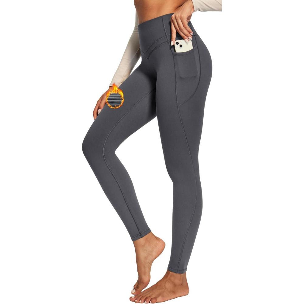 imageIUGA Compression Fleece Lined Leggings Women No Front Seam Thermal Leggings for Women Tummy Control High Waist Yoga PantsDark Gray