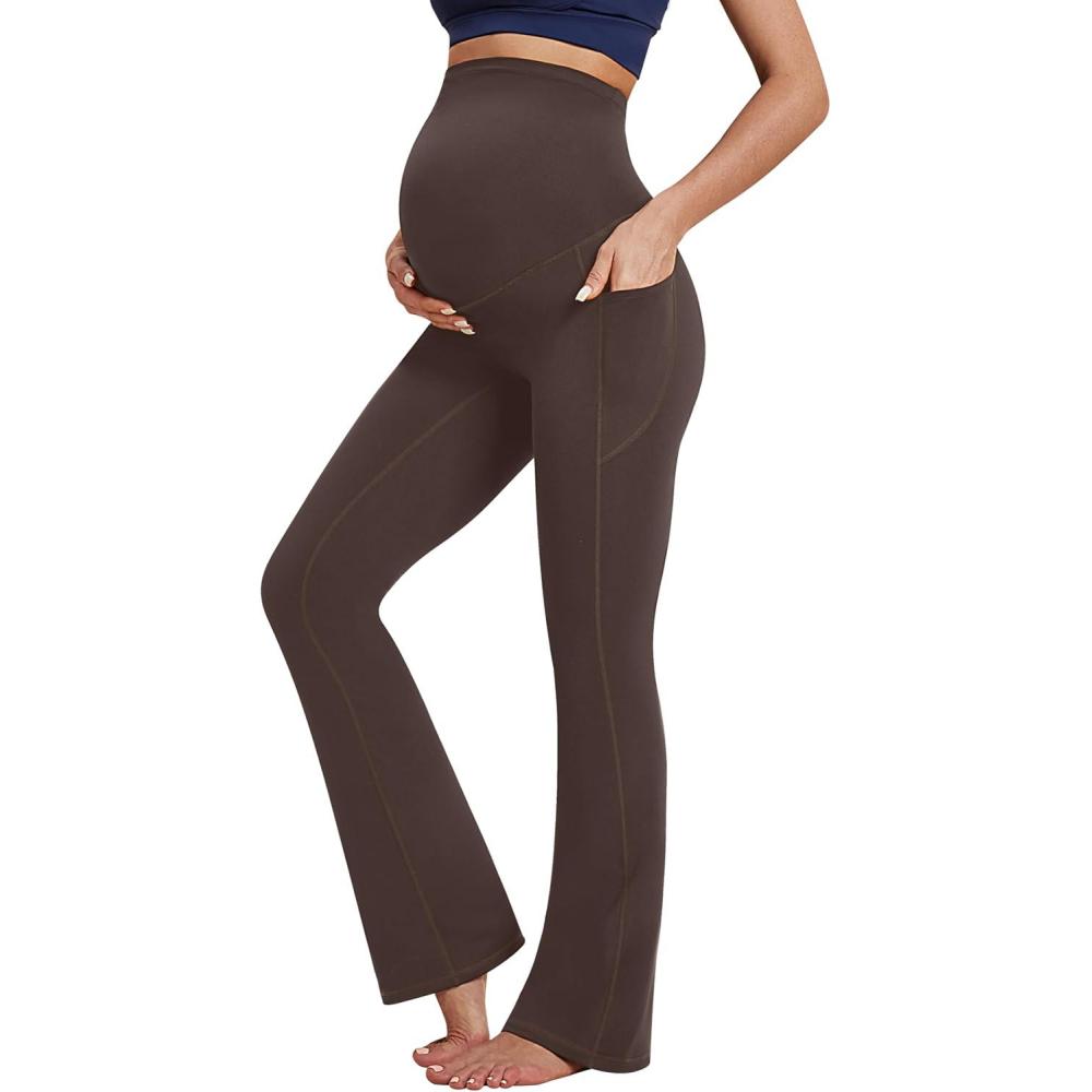 imageIUGA Fleece Lined Maternity Pants for Work Maternity Sweatpants Flare Leggings Pregnancy Yoga Pants Maternity ClothesCoffee