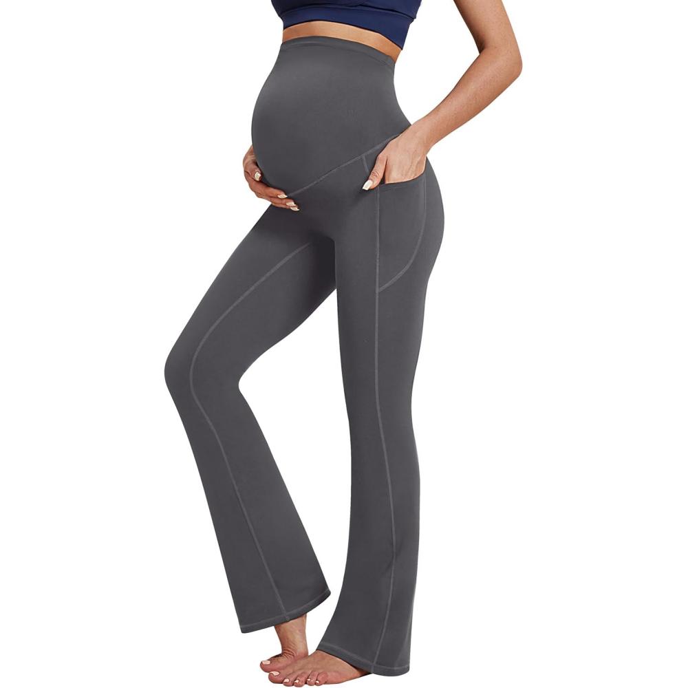 imageIUGA Fleece Lined Maternity Pants for Work Maternity Sweatpants Flare Leggings Pregnancy Yoga Pants Maternity ClothesDark Gray