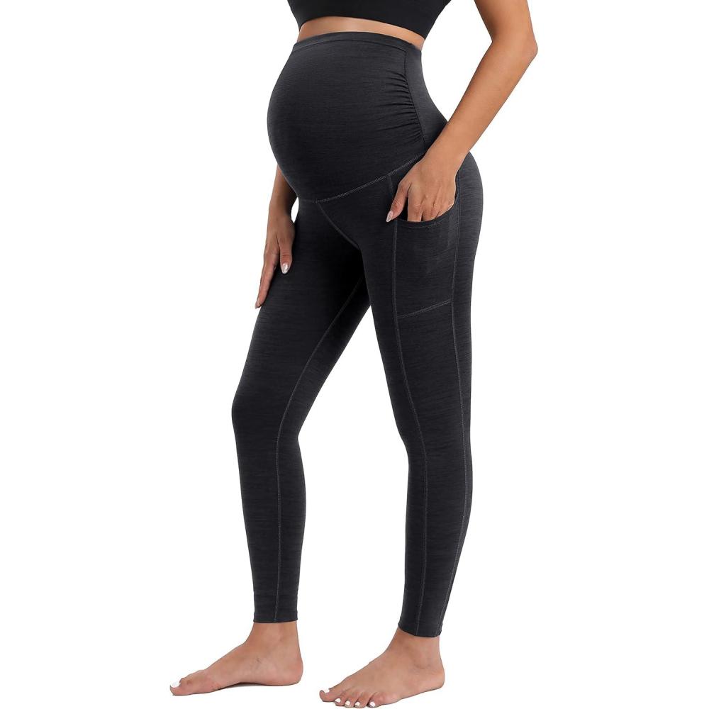 imageIUGA Maternity Leggings Over The Belly Buttery Soft Maternity Yoga Pants with Pockets Pregnancy Leggings for Women ActivewearBlack