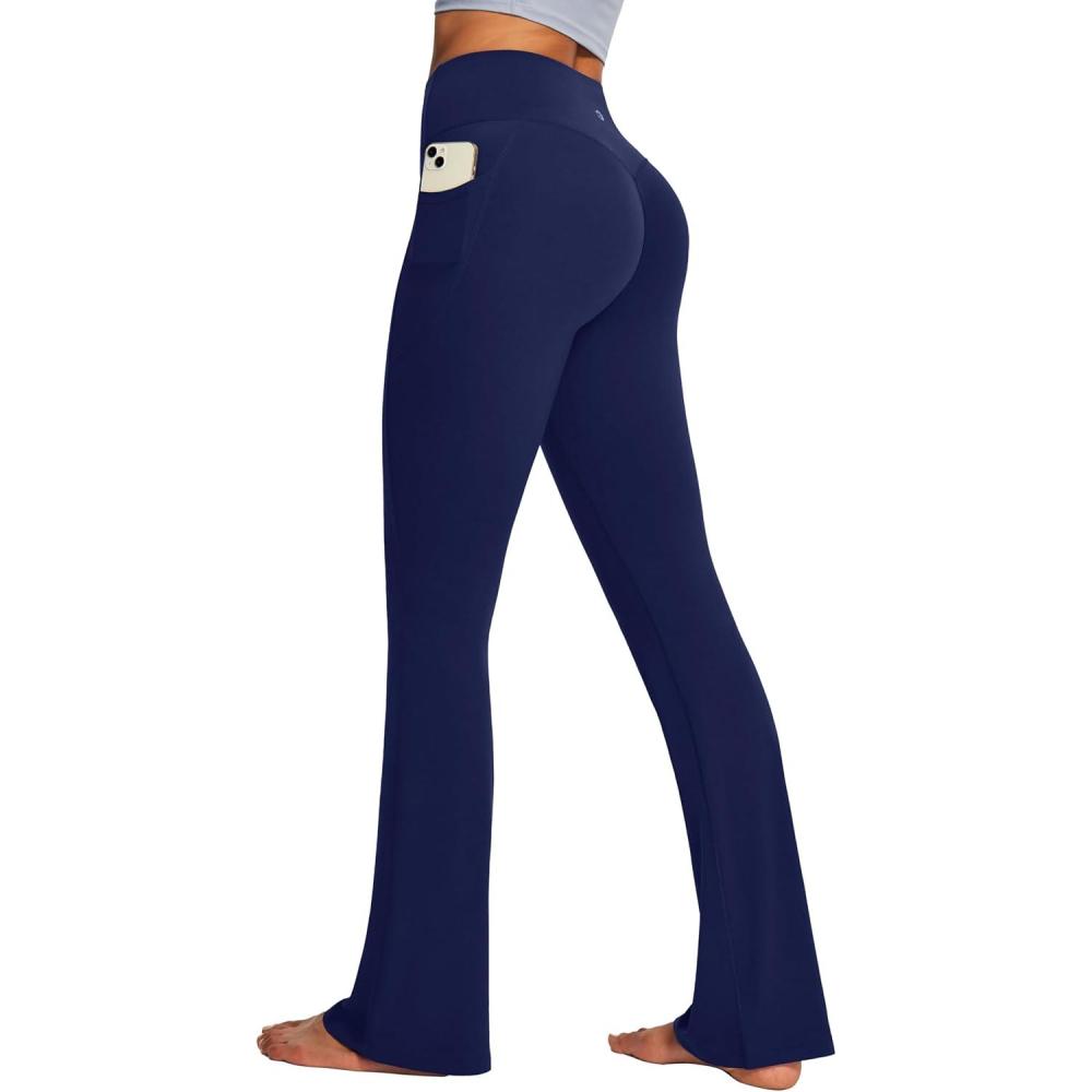 imageIUGA Mini Flare Leggings for Women Tummy Control Hidden Scrunch Butt Flared Yoga Pants with Pockets No Front Seam WorkoutNavy
