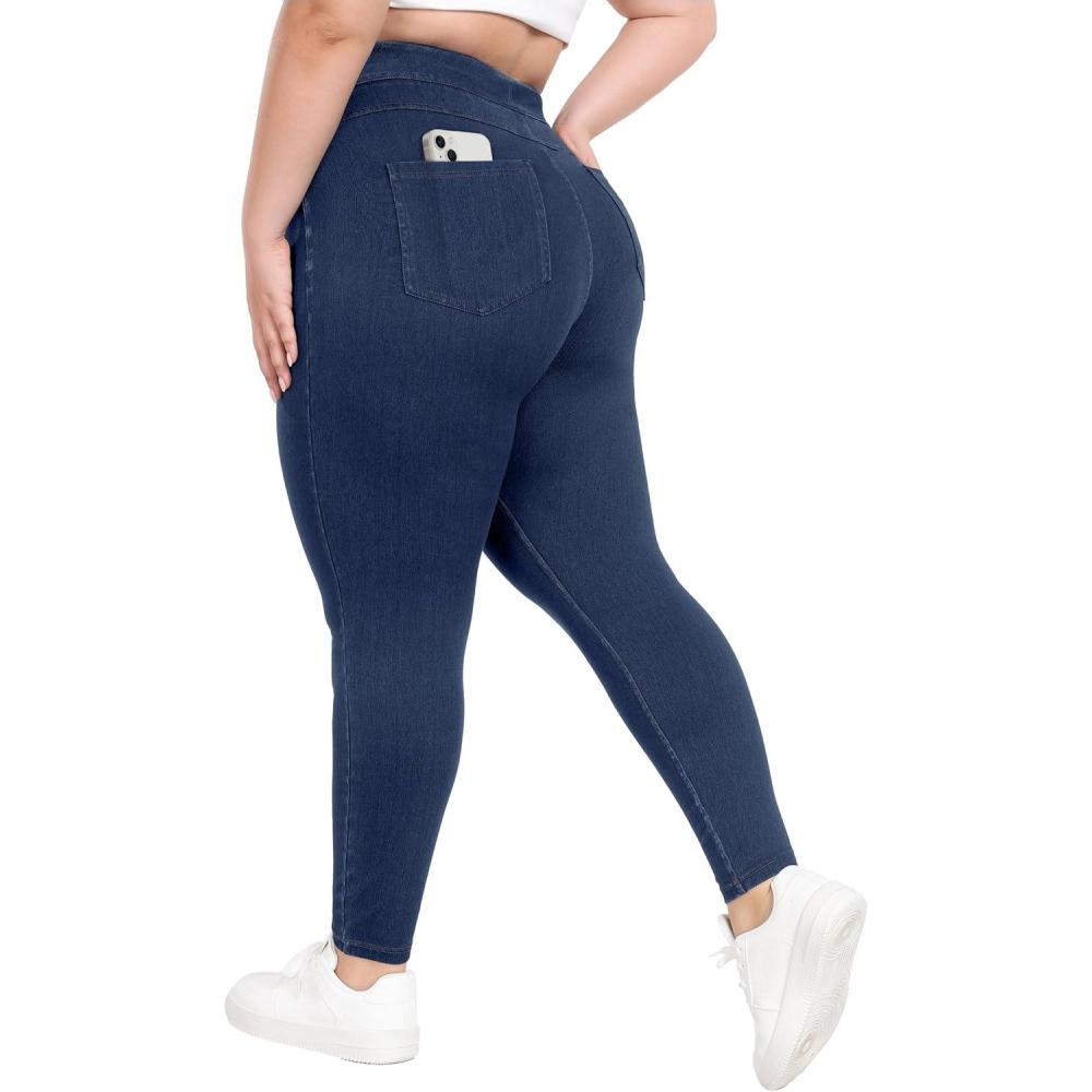 imageIUGA Plus Size Jeans Stretchy Jeans High Waisted Jeggings for Women Tummy Control Pull on Skinny Jean Leggings Trendy CasualDark Blue