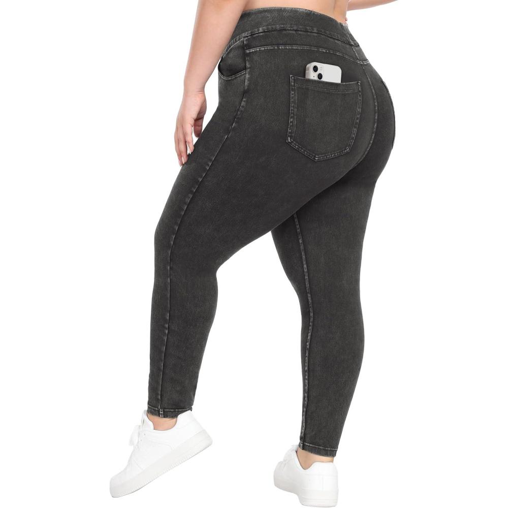 imageIUGA Plus Size Jeans Stretchy Jeans High Waisted Jeggings for Women Tummy Control Pull on Skinny Jean Leggings Trendy CasualGray