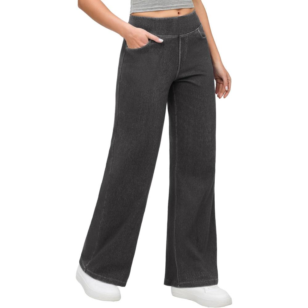 imageIUGA Wide Leg Jeans Woman High Waisted Pull On Baggy Jeans for Women Stretchy Trendy Womens Jean Straight Casual Denim PantsGray