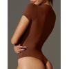 IUGA Bodysuits for Women Tummy Control Crew Neck Short Sleeve Body suits Basic Bodysuit T shirt Tops(Brownie)