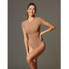 IUGA Bodysuits for Women Tummy Control Crew Neck Short Sleeve Body suits Basic Bodysuit T shirt Tops(Latte)