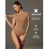 IUGA Bodysuits for Women Tummy Control Crew Neck Short Sleeve Body suits Basic Bodysuit T shirt Tops(Latte)