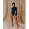 IUGA Long Sleeve Body suits Womens Mock Turtle Neck Bodysuits Women’s Fully Double Lined Basic Bodysuit Tops(Black)