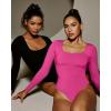 IUGA Long Sleeve Bodysuits for Women Square Neck Bodysuit Shapewear Bodysuit Tummy Control Slimming Body Suit for Womens(Black)