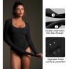 IUGA Long Sleeve Bodysuits for Women Square Neck Bodysuit Shapewear Bodysuit Tummy Control Slimming Body Suit for Womens(Black)