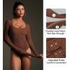 IUGA Long Sleeve Bodysuits for Women Square Neck Bodysuit Shapewear Bodysuit Tummy Control Slimming Body Suit for Womens(Brownie)
