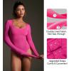 IUGA Long Sleeve Bodysuits for Women Square Neck Bodysuit Shapewear Bodysuit Tummy Control Slimming Body Suit for Womens(Crush)