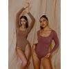 IUGA Long Sleeve Bodysuits for Women Square Neck Bodysuit Shapewear Bodysuit Tummy Control Slimming Body Suit for Womens(Latte)