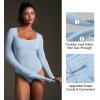 IUGA Long Sleeve Bodysuits for Women Square Neck Bodysuit Shapewear Bodysuit Tummy Control Slimming Body Suit for Womens(Soft Blue)