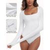 IUGA Long Sleeve Bodysuits for Women Square Neck Bodysuit Shapewear Bodysuit Tummy Control Slimming Body Suit for Womens(White)