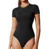 IUGA Bodysuits for Women Tummy Control Crew Neck Short Sleeve Body suits Basic Bodysuit T shirt Tops(Black)