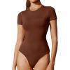 IUGA Bodysuits for Women Tummy Control Crew Neck Short Sleeve Body suits Basic Bodysuit T shirt Tops(Brownie)