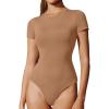 IUGA Bodysuits for Women Tummy Control Crew Neck Short Sleeve Body suits Basic Bodysuit T shirt Tops(Latte)