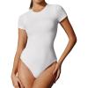 IUGA Bodysuits for Women Tummy Control Crew Neck Short Sleeve Body suits Basic Bodysuit T shirt Tops(White)