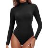 IUGA Long Sleeve Body suits Womens Mock Turtle Neck Bodysuits Women’s Fully Double Lined Basic Bodysuit Tops(Black)