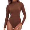 IUGA Long Sleeve Body suits Womens Mock Turtle Neck Bodysuits Women’s Fully Double Lined Basic Bodysuit Tops(Brownie)