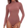 IUGA Long Sleeve Body suits Womens Mock Turtle Neck Bodysuits Women’s Fully Double Lined Basic Bodysuit Tops(Merlot)
