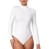 IUGA Long Sleeve Body suits Womens Mock Turtle Neck Bodysuits Women’s Fully Double Lined Basic Bodysuit Tops(White)
