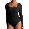 IUGA Long Sleeve Bodysuits for Women Square Neck Bodysuit Shapewear Bodysuit Tummy Control Slimming Body Suit for Womens(Black)
