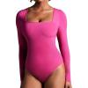 IUGA Long Sleeve Bodysuits for Women Square Neck Bodysuit Shapewear Bodysuit Tummy Control Slimming Body Suit for Womens(Crush)