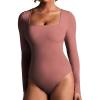 IUGA Long Sleeve Bodysuits for Women Square Neck Bodysuit Shapewear Bodysuit Tummy Control Slimming Body Suit for Womens(Merlot)