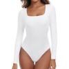 IUGA Long Sleeve Bodysuits for Women Square Neck Bodysuit Shapewear Bodysuit Tummy Control Slimming Body Suit for Womens(White)
