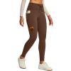 IUGA Women’s Fleece Lined Leggings Water Resistant High Waisted Thermal Leggings Winter Pants with Pockets Running Ski Hiking(Coffee Brown)