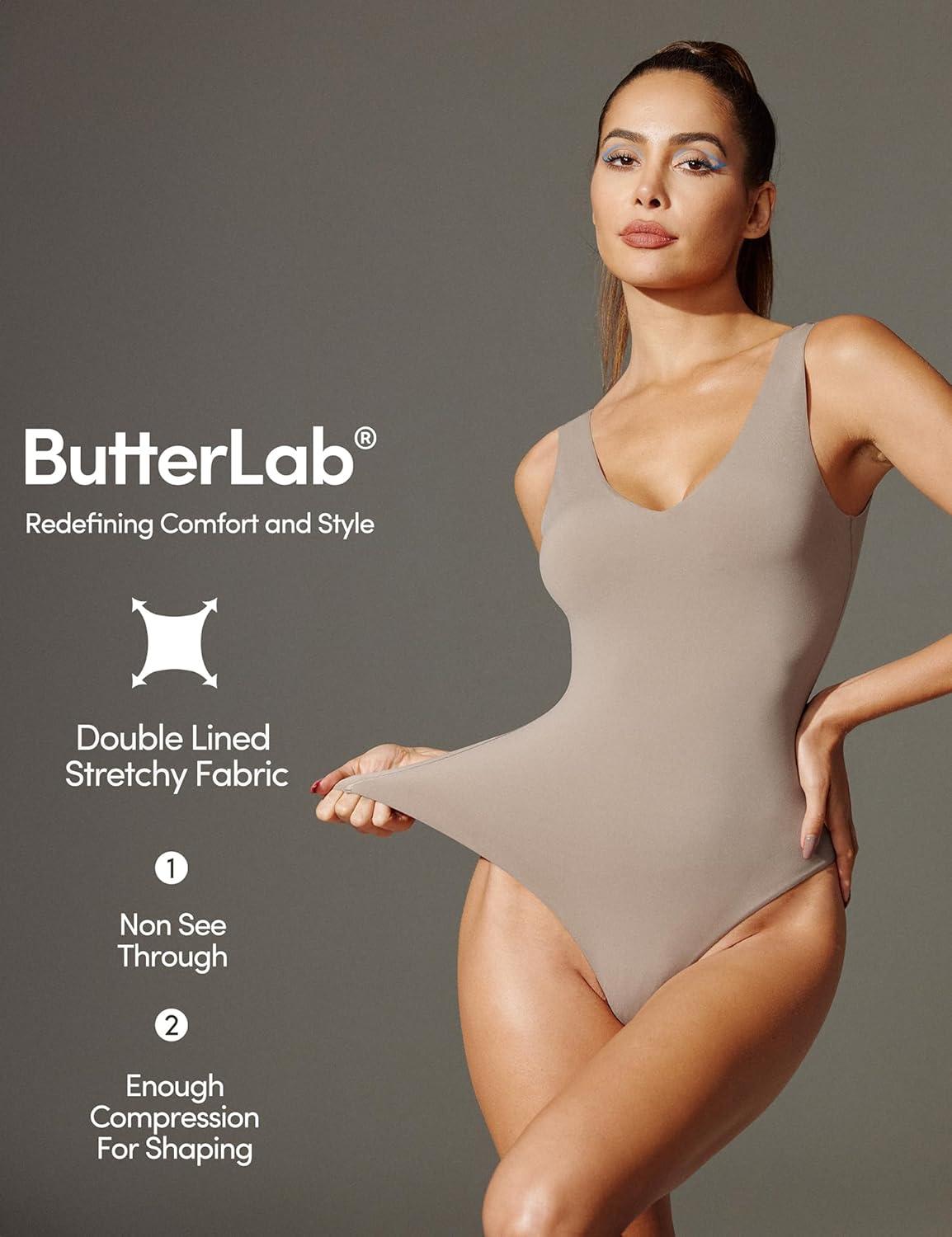 imageIUGA Bodysuits for Women Tummy Control V Neck Backless Bodysuit Tops Sleeveless Tank Top Body Suits for WomenSand