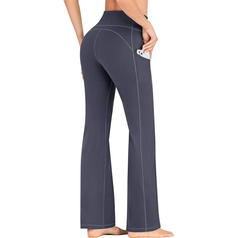 imageIUGA Bootcut Yoga Pants with Pockets for Women High Waisted Workout Pants Women Flare Yoga Pants Tummy ControlGray