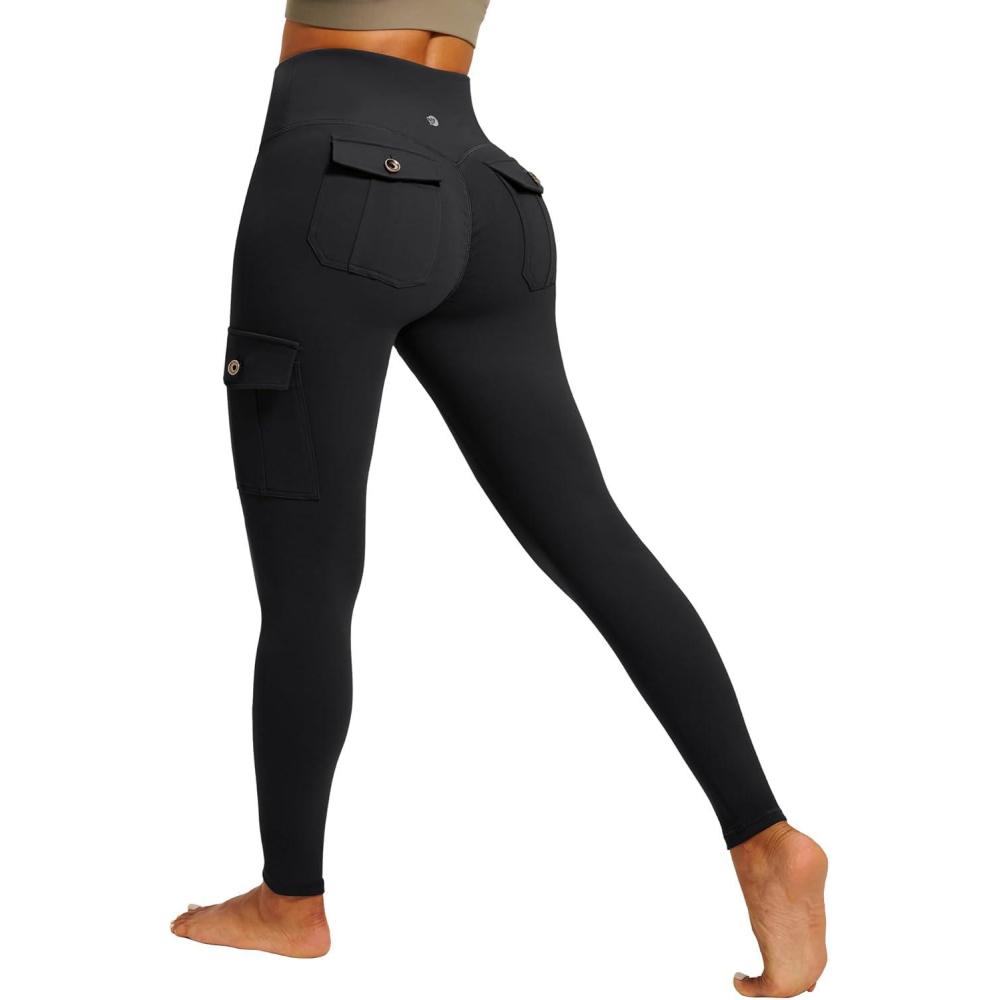 imageIUGA Butt Lifting Leggings for Women High Waisted Workout Cargo Leggings with Pockets Gym Yoga Pants Tummy ControlBlack