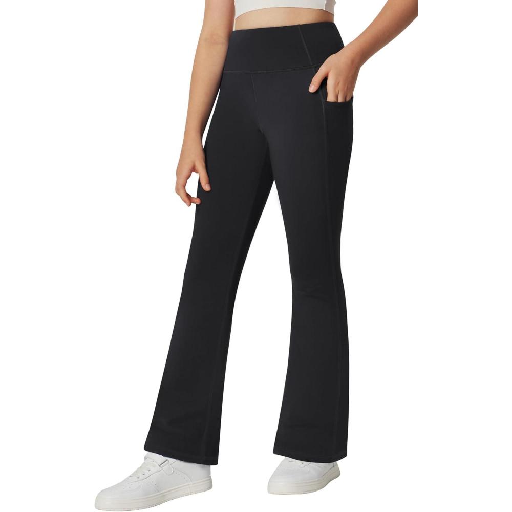 imageIUGA Girls Fleece Lined Flare Leggings High Waist Bell Bottom Yoga Pants with Pockets Preppy Clothes Girls Athletic LeggingsBlack Fleece