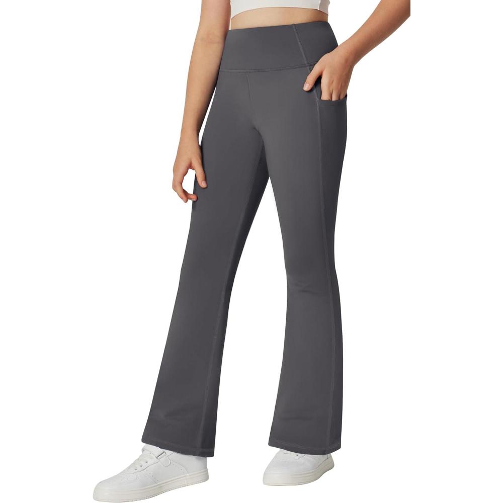 imageIUGA Girls Fleece Lined Flare Leggings High Waist Bell Bottom Yoga Pants with Pockets Preppy Clothes Girls Athletic LeggingsGray Fleece