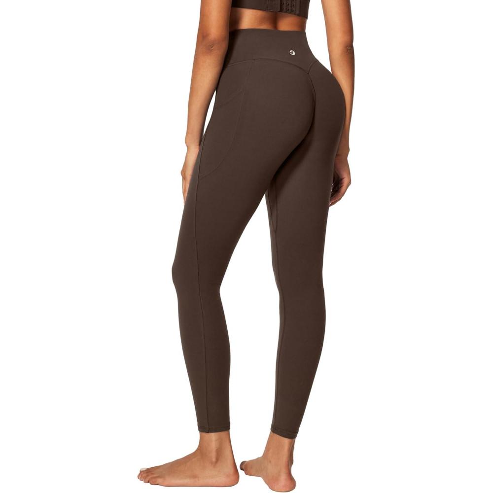 imageIUGA Invisible Scrunch Butt Lifting Leggings for Women No Front Seam Gym Leggings with Pockets Yoga Pants Tummy ControlBrown