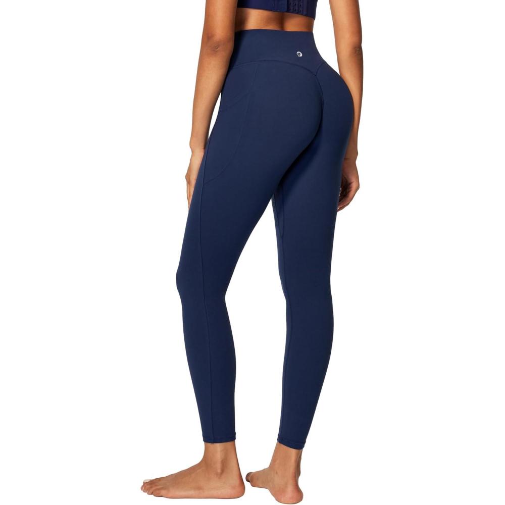 imageIUGA Invisible Scrunch Butt Lifting Leggings for Women No Front Seam Gym Leggings with Pockets Yoga Pants Tummy ControlNavy Blue