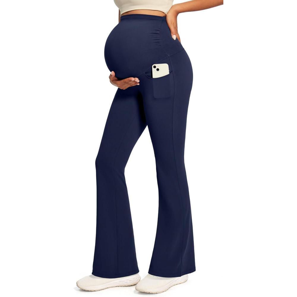 imageIUGA Soft Maternity Pants for Women Yoga Maternity Leggings with Pockets Dressy Maternity Clothes Over The BellyMidnight Blue