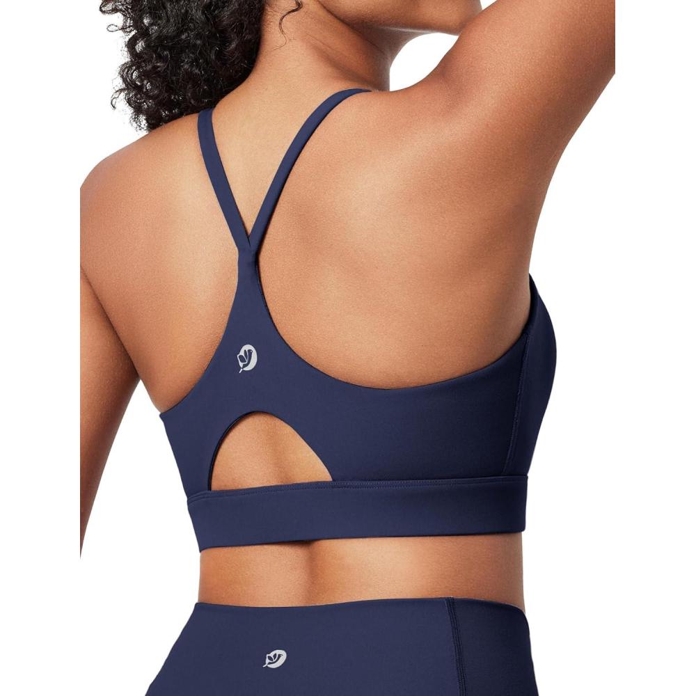imageIUGA Sports Bras for Women Strappy Sports Bra Racerback Padded Workout Yoga Gym Y Back Tops with Removable PadsBlue