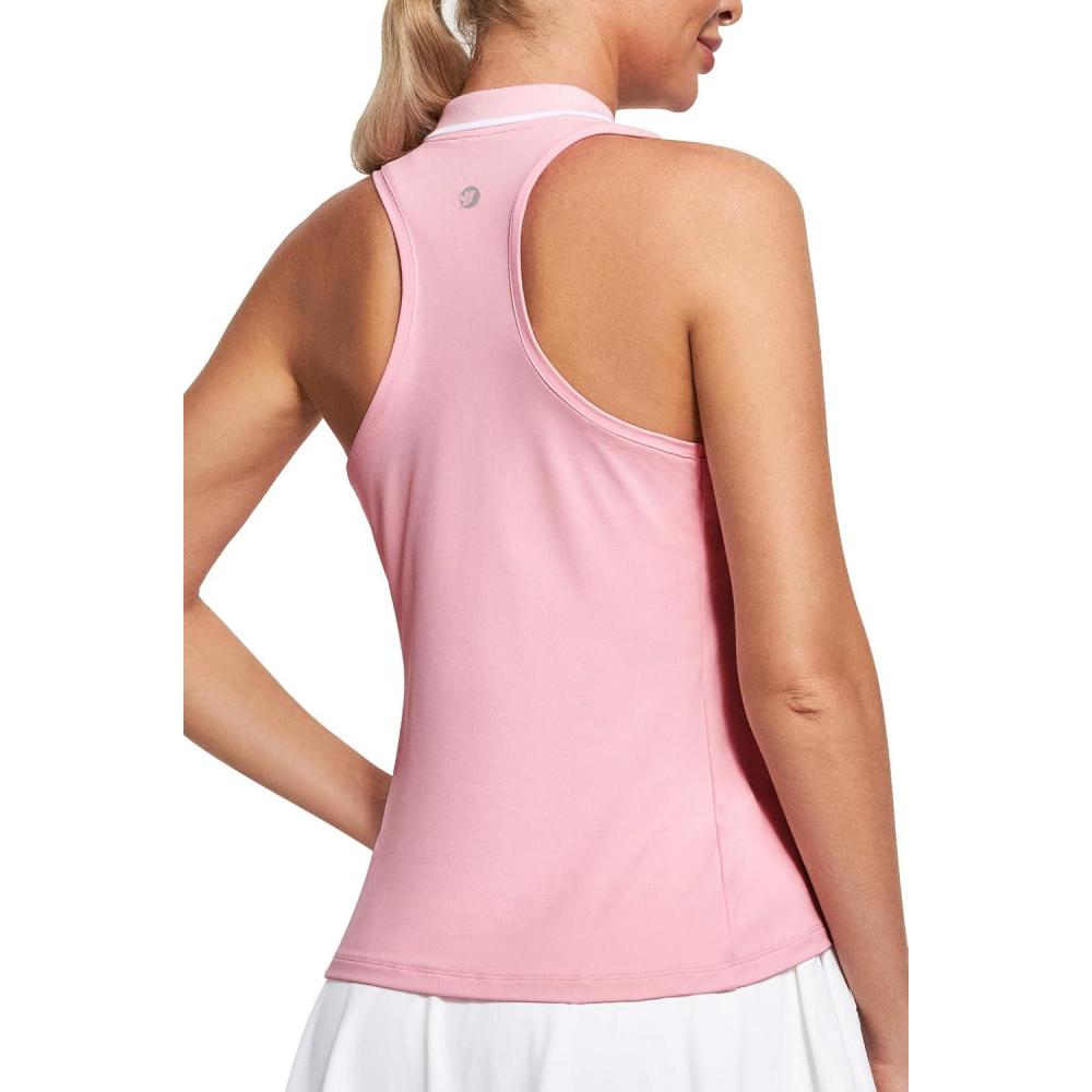 imageIUGA Womens Golf Shirts Sleeveless UPF 50 Tennis Athletic Polo Shirts for Women with Collar Quick Dry Tank Tops Pink M