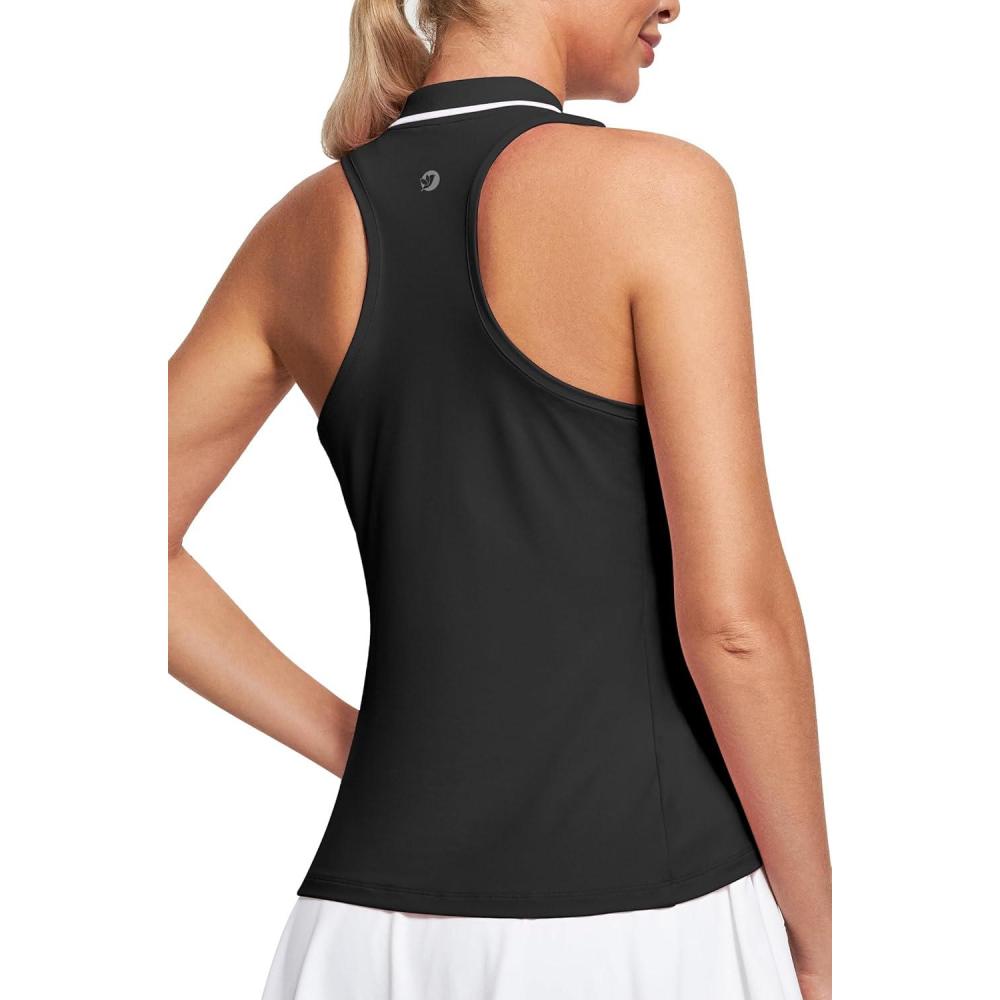 imageIUGA Womens Golf Shirts Sleeveless UPF 50 Tennis Athletic Polo Shirts for Women with Collar Quick Dry Tank TopsBlack