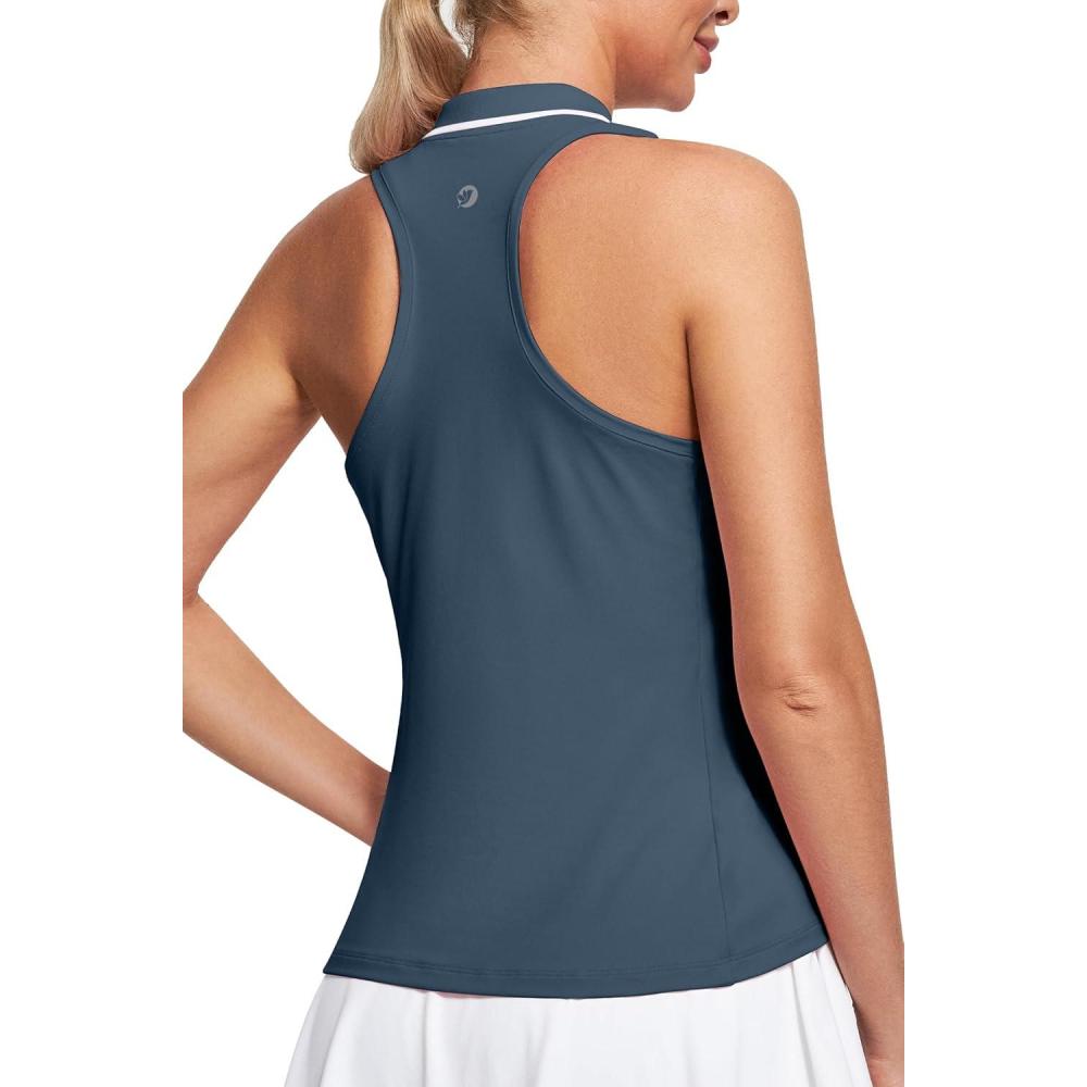 imageIUGA Womens Golf Shirts Sleeveless UPF 50 Tennis Athletic Polo Shirts for Women with Collar Quick Dry Tank TopsSea Blue