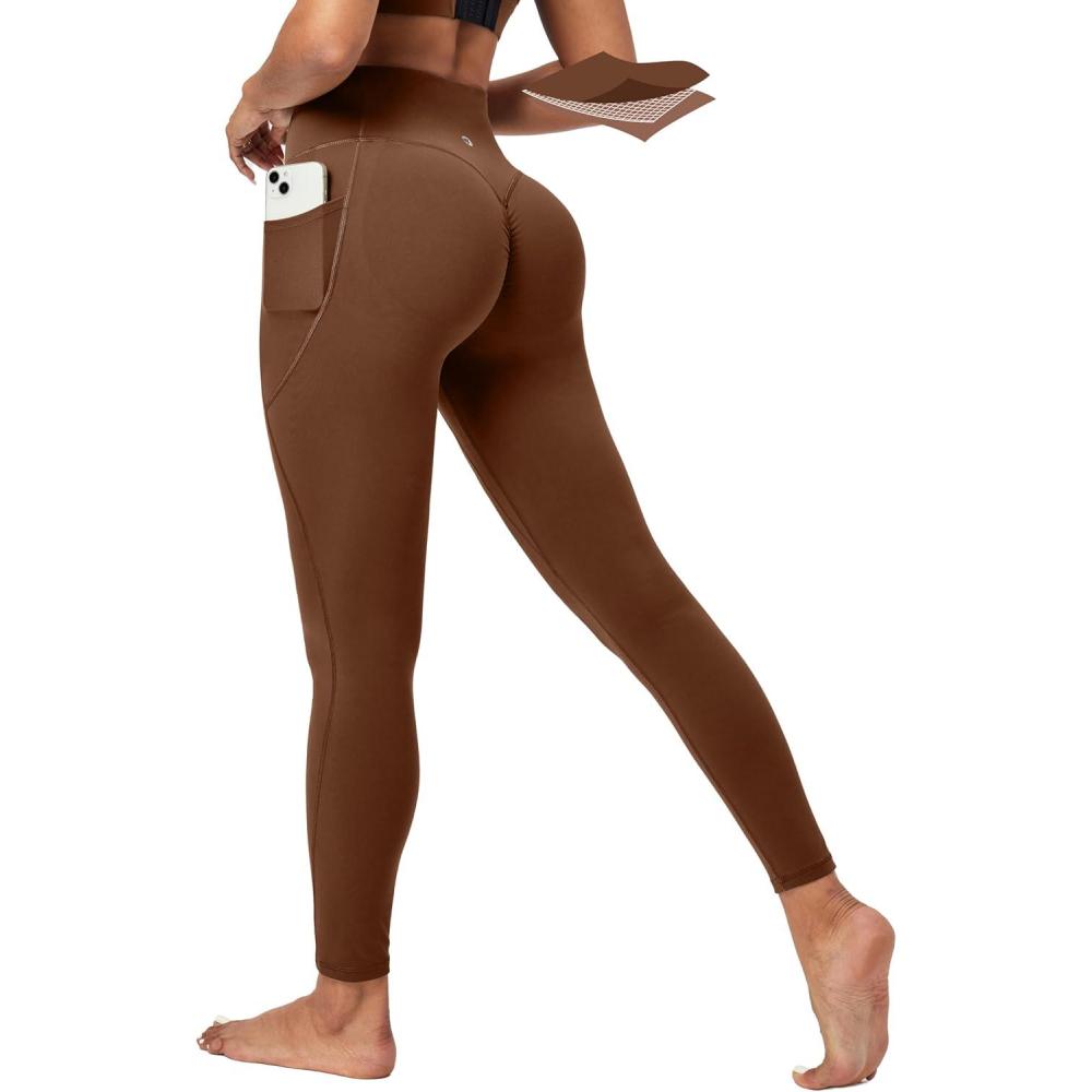 imageScrunch Butt Lifting Leggings for Women Tummy Control No Front Seam Compression Workout Leggings with Pockets Yoga PantsBrown