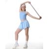 Girls Tank Tops Double Lined Crop Tops for Kids High Crew Neck Racerback Basic Sleeveless Dance Top for Girls(Aqua)